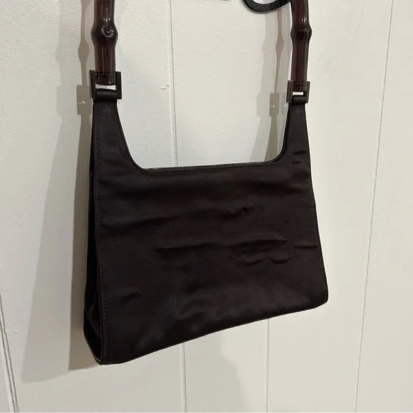 Gucci Dark Purple Satin Shoulder Bag with Bamboo Handle Vintage 1990s - Picture 2 of 13